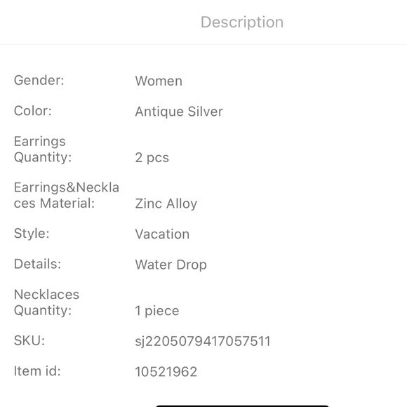 3 pcs Hollow Out Water Drop Pendant Earrings Necklace Jewelry Set Silver Plated - Picture 6 of 6